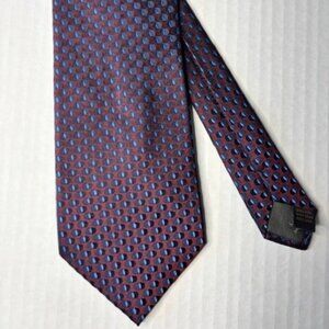 Valerio Garati Handmade Silk Tie Maroon Navy Blue Geometric Pattern Mens 58